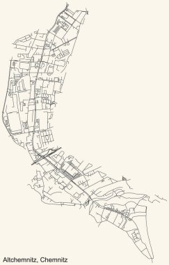 Alman bölgesel başkenti Chemnitz 'in ALTCHEMNITZ DISTRICT şehir haritasının ayrıntılı navigasyon kara hatları klasik bej arka planda Almanya