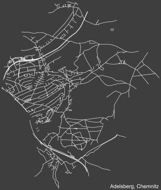 Alman bölgesel başkenti Chemnitz, Almanya 'nın ADELSBERG DISTRICT' in şehir caddeleri haritası üzerinde koyu gri arka plan üzerine ayrıntılı olumsuz navigasyon beyaz çizgileri