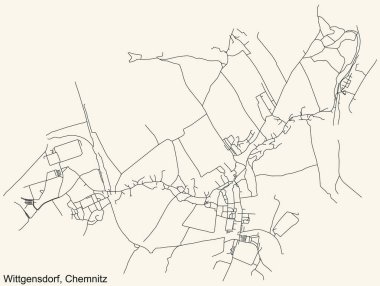 Alman bölgesel başkenti Chemnitz, Almanya 'nın klasik bej arka planında yer alan WittGENSDORF DISTRICT şehir haritasının ayrıntılı navigasyon kara hatları