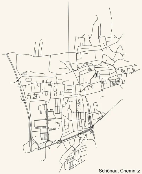 Detailed Navigation Black Lines Urban Street Roads Map Schnau District — Stockvektor
