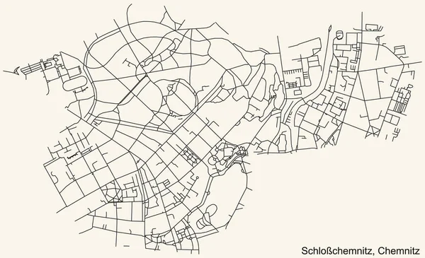 Navegação Detalhada Black Lines Urban Street Roads Mapa Schlochemnitz District — Vetor de Stock