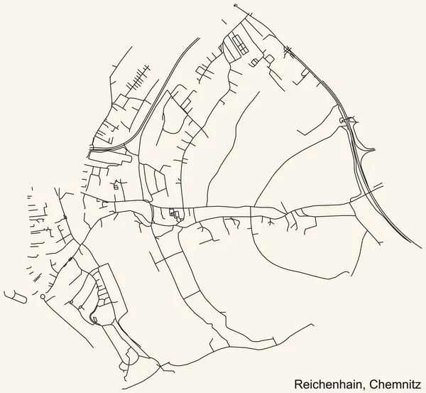 Alman bölgesel başkenti Chemnitz, Almanya 'nın klasik bej arkaplan üzerindeki REICHENHAIN DISTRICT kentsel yol haritasının ayrıntılı navigasyon siyah hatları
