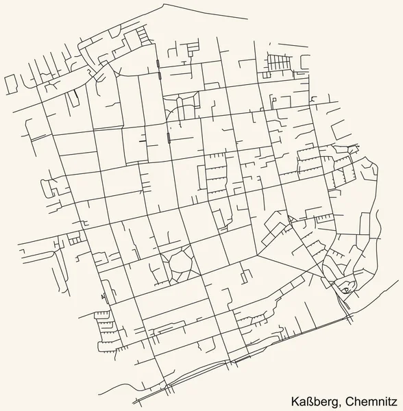 Detailed Navigation Black Lines Urban Street Roads Map Kaberg District — Vetor de Stock