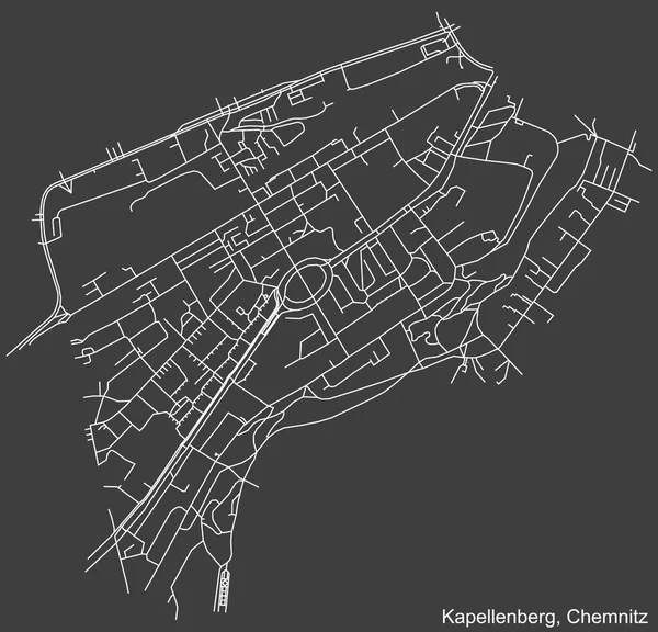 Detailed Negative Navigation White Lines Urban Street Roads Map Kapellenberg — Wektor stockowy