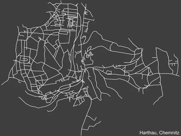 Alman bölgesel başkenti Chemnitz, Almanya 'nın HARTHAU DISTRICT' nin şehir caddeleri haritası üzerinde koyu gri arka plan üzerinde ayrıntılı olumsuz navigasyon