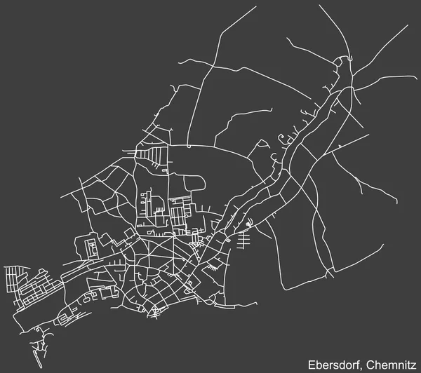 Alman bölgesel başkenti Chemnitz, Almanya 'nın EBERSDORF DISTRICT' nin şehir caddeleri haritasının ayrıntılı olumsuz seyrüsefer çizgileri koyu gri arka plan üzerine