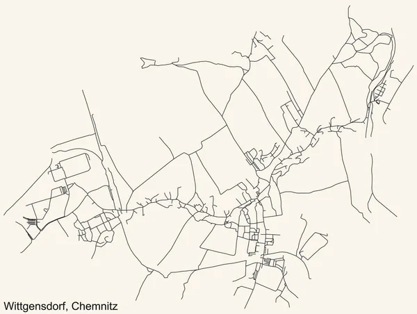 Detaillierte Navigation Schwarze Linien Stadtstraßenplan Des Wittgensdorf District Der Landeshauptstadt — Stockvektor