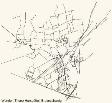 Alman bölgesel başkenti Braunschweig, Almanya 'nın WENDEN-THUNE-HARXBTTEL DISTRICT kentsel yol haritasının ayrıntılı seyir çizgileri