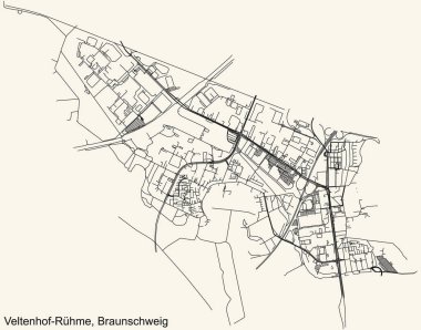 Alman bölgesel başkenti Braunschweig, Almanya 'nın VELTENHOF-RHME DISTRICT şehir haritasının ayrıntılı seyir çizgileri