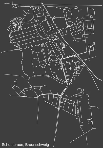 Detailed Negative Navigation White Lines Urban Street Roads Map Schunteraue — Wektor stockowy