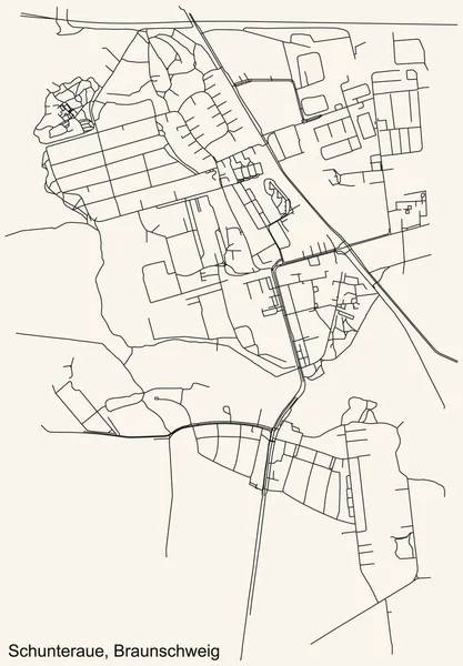 Navegação Detalhada Black Lines Urban Street Roads Map Schunteraue District — Vetor de Stock