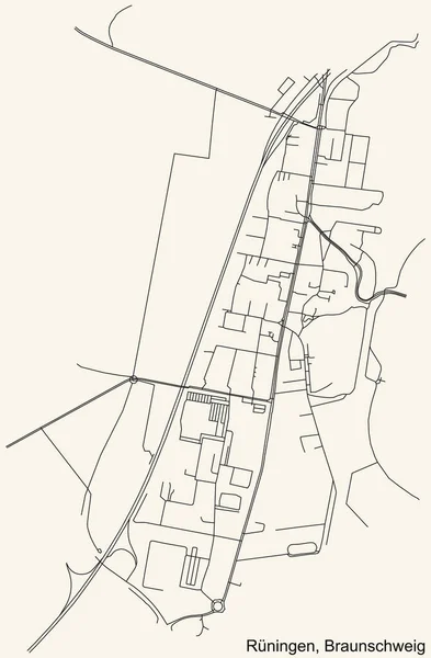 Gedetailleerde Navigatie Zwarte Lijnen Stedelijke Straat Wegenkaart Van Rningen District — Stockvector