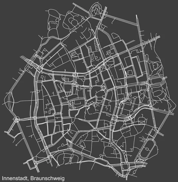 Detailed Negative Navigation White Lines Urban Street Roads Map Innenstadt — Wektor stockowy