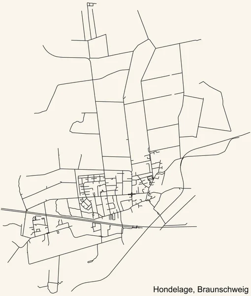 Gedetailleerde Navigatie Zwarte Lijnen Stedelijke Straat Wegenkaart Van Hondelage District — Stockvector