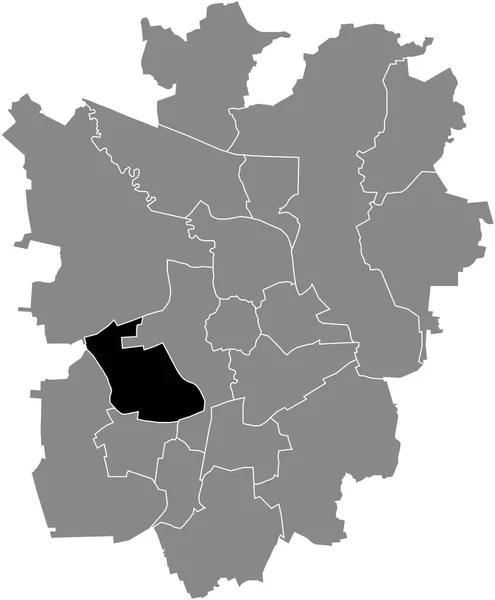 ドイツ ブラウンシュヴァイクの灰色の行政地図の中にあるウェストテッド地区の黒いフラットブランクハイライトされた場所マップ — ストックベクタ