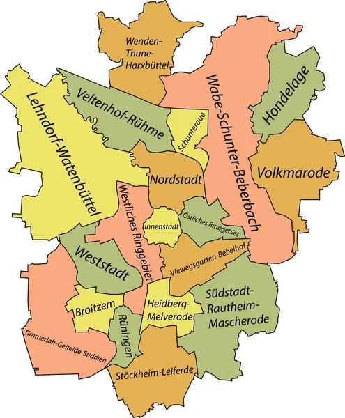 Pastelowa Płaska Wektorowa Mapa Administracyjna Braunschweig Niemcy Identyfikatorami Nazw Czarnymi — Wektor stockowy