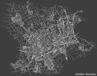 Alman bölgesel başkenti KREFELD, Almanya 'nın koyu gri arkaplan üzerindeki kentsel yol haritası
