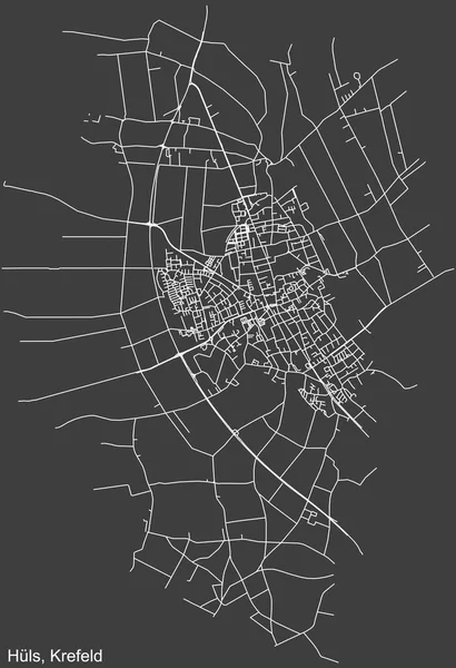 Alman bölgesel başkenti Krefeld, Almanya 'nın HLS DISTRICT' nin şehir caddeleri haritası üzerinde koyu gri arka plan üzerine ayrıntılı olumsuz navigasyon beyaz çizgileri
