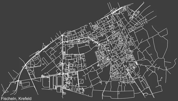 Navegação Negativa Detalhada Linhas Brancas Ruas Urbanas Mapa Fischeln District — Vetor de Stock