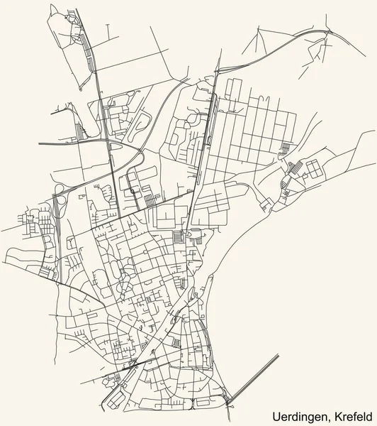 Alman bölgesel başkenti Krefeld, Almanya 'nın UERDINGEN DISTRICT kentsel yol haritasının ayrıntılı navigasyon siyah hatları klasik bej arka planda