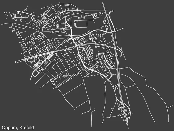 Alman bölgesel başkenti Krefeld, Almanya 'nın OPPUM DISTRICT' nin şehir caddeleri haritası üzerinde koyu gri arka plan üzerine ayrıntılı olumsuz navigasyon