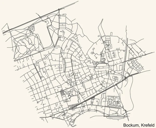 Navegação Detalhada Black Lines Urban Street Roads Mapa Bockum District — Vetor de Stock