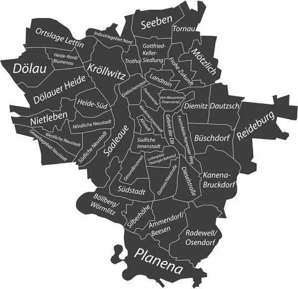 Ciemnoszara Płaska Wektorowa Mapa Administracyjna Halle Saale Niemcy Identyfikatorami Nazw — Wektor stockowy