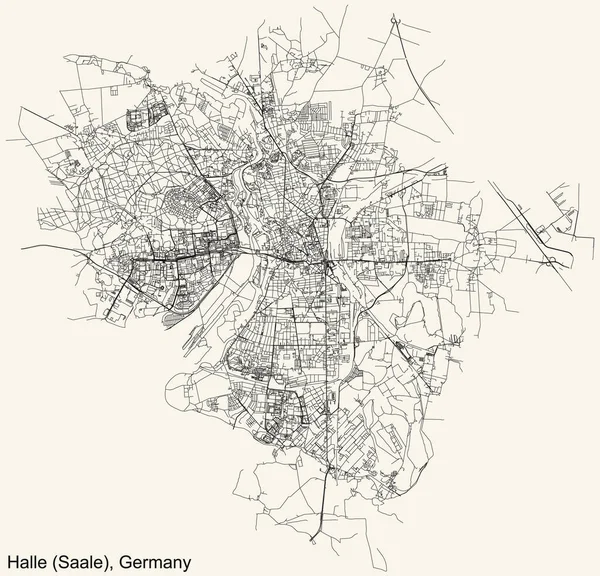 Alman bölgesel başkenti HALLE 'nin (SAALE) kentsel sokak yolları haritası, klasik bej arka planda GERMANY