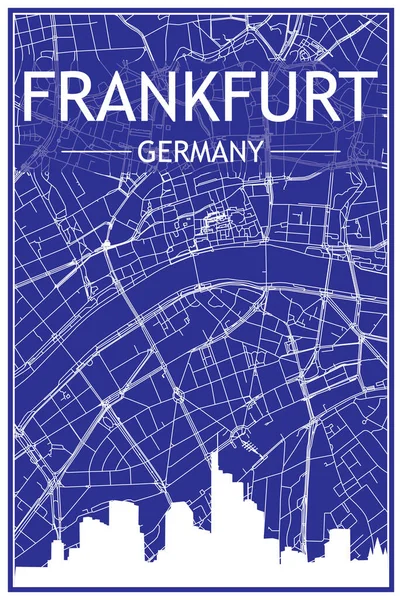 Technical Drawing Printout City Poster Panoramic Skyline Streets Network Blue — 스톡 벡터