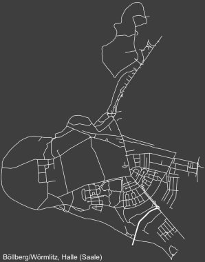 Almanya 'nın başkenti Halle' nin (Saale, Almanya) BLBERG WRMLITZ DISTRICT şehir haritasının ayrıntılı olumsuz navigasyon beyaz çizgileri