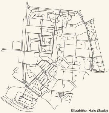 Alman bölgesel başkenti Halle 'nin (Saale) SILBERHHE DISTRICT kentsel yol haritasının ayrıntılı seyrüsefer kara hatları klasik bej arka planda Almanya