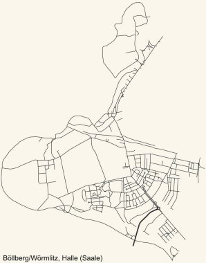 Alman bölgesel başkenti Halle 'nin (Saale) BLBERG WRMLITZ DISTRICT şehir haritasının ayrıntılı navigasyon kara hatları