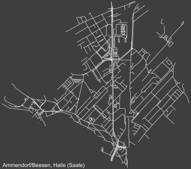 Almanya 'nın başkenti Halle' deki AMMENDORF BEESEN DISTRICT 'in (Koyu gri arka planda Saale, Almanya) kentsel yol haritası