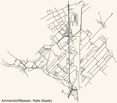 Alman bölgesel başkenti Halle 'nin (Saale) AMMENDORF BEESEN DISTRICT şehir haritasının ayrıntılı seyir çizgileri
