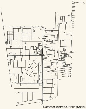 Alman bölgesel başkenti Halle 'nin (Saale) DAMASCHKESTRAE DISTRICT kentsel yol haritasının ayrıntılı seyir çizgileri