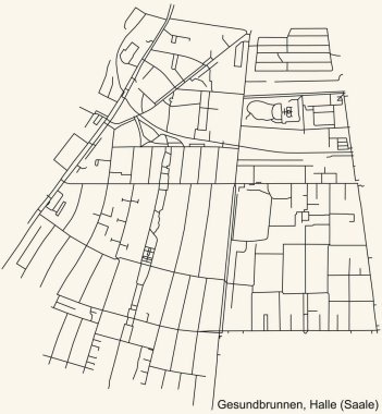 Alman bölgesel başkenti Halle 'nin (Saale) GESUNDBRUNNEN DISTRICT kentsel yol haritasının ayrıntılı seyir çizgileri