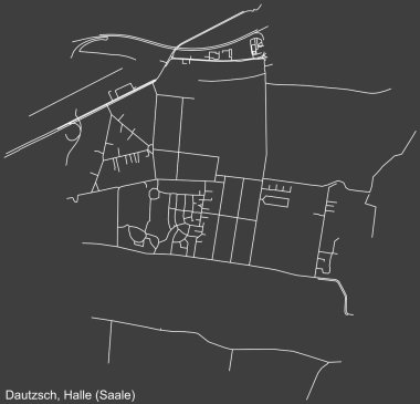 Alman bölgesel başkenti Halle 'nin DAUTZSCH DISTRICT' inin (Almanya 'nın Saale kentinde koyu gri arka planda yer alan) kentsel yol haritası