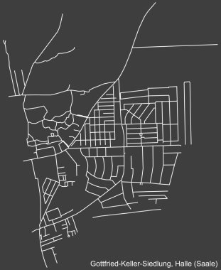 Almanya 'nın başkenti Halle' nin (Saale, Almanya) GOTTFRIED-KELLER-KELLER-SIEDLUNG DISTRICT şehir haritasının ayrıntılı olumsuz navigasyon beyaz çizgileri (Saale, Almanya)
