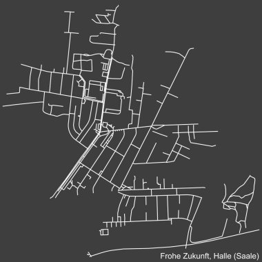 Alman bölgesel başkenti Halle 'nin FROHE ZUKUNFT DISTRICT' inin (Almanya 'nın Saale kentinde koyu gri arka planda yer alan) kentsel yol haritası