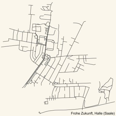 Alman bölgesel başkenti Halle 'nin (Saale) FROHE ZUKUNFT DISTRICT haritasının ayrıntılı seyir çizgileri