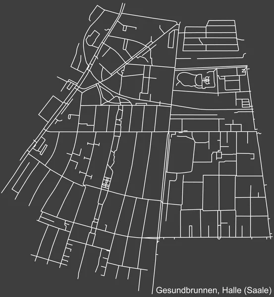 Alman bölgesel başkenti Halle 'nin GESUNDBRUNNEN DISTRICT' inin (Almanya 'nın Saale kentinde koyu gri arka planda yer alan) kentsel yol haritası