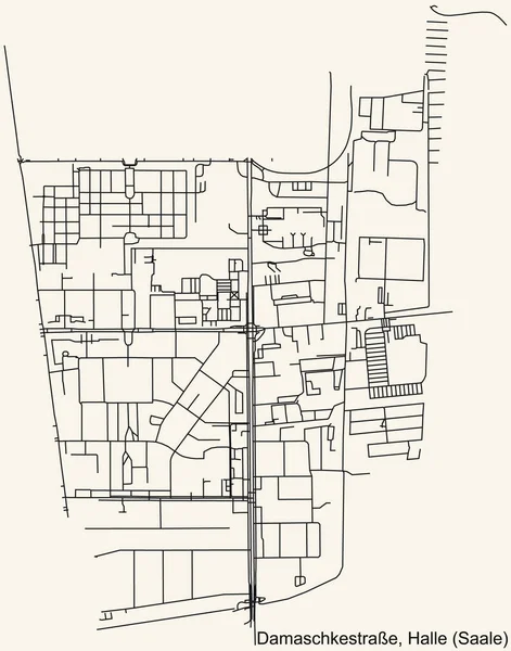 Alman bölgesel başkenti Halle 'nin (Saale) DAMASCHKESTRAE DISTRICT kentsel yol haritasının ayrıntılı seyir çizgileri