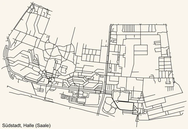 Alman bölgesel başkenti Halle 'nin (Saale) SDSTADT DISTRICT şehir haritasının ayrıntılı navigasyon kara hatları klasik bej arka planda Almanya