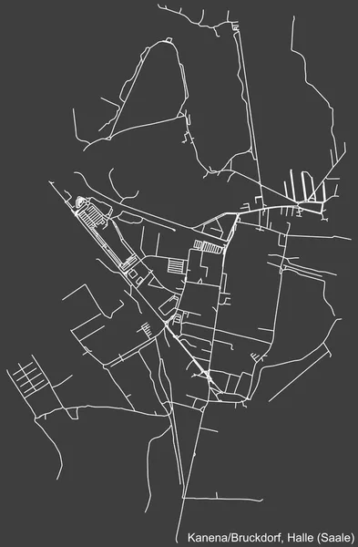 Szczegółowa Negatywna Nawigacja Białe Linie Ulice Miejskie Mapa Kanena Bruckdorf — Wektor stockowy