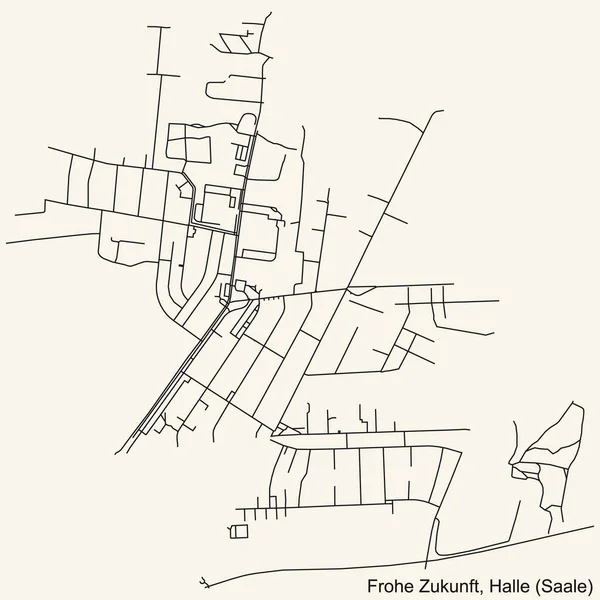Alman bölgesel başkenti Halle 'nin (Saale) FROHE ZUKUNFT DISTRICT haritasının ayrıntılı seyir çizgileri
