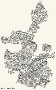 KIEL, GERMANY 'nin topografik yardım haritası klasik bej arka planda siyah çizgiler ile