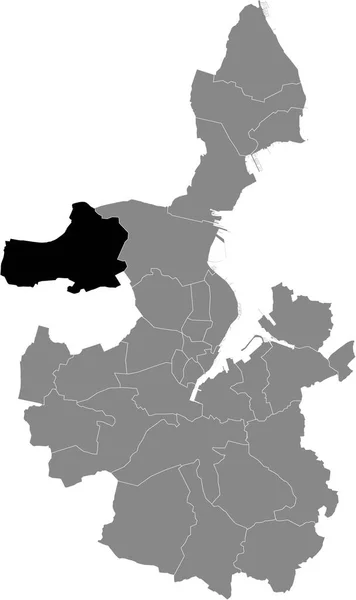 ドイツのキールの灰色の行政地図の中のSuchsdorf地区の黒いフラットブランクハイライトされた場所マップ — ストックベクタ