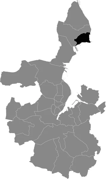 Μαύρο Επίπεδο Κενό Τόνισε Χάρτη Της Θέσης Του Friedrichsort District — Διανυσματικό Αρχείο