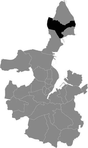 德国基尔灰色行政地图内Pries District的黑色扁平突出显示空白位置图 — 图库矢量图片