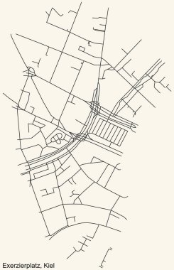Alman bölgesel başkenti Kiel 'in EXERZIERPLATZ DISTRICT şehir haritasının ayrıntılı navigasyon siyah hatları klasik bej arka planda